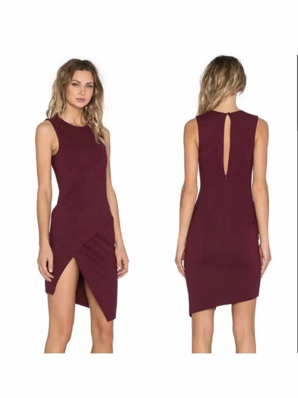 Blaque Label Sleeveless Burgundy Asymmetric Mini Dress
